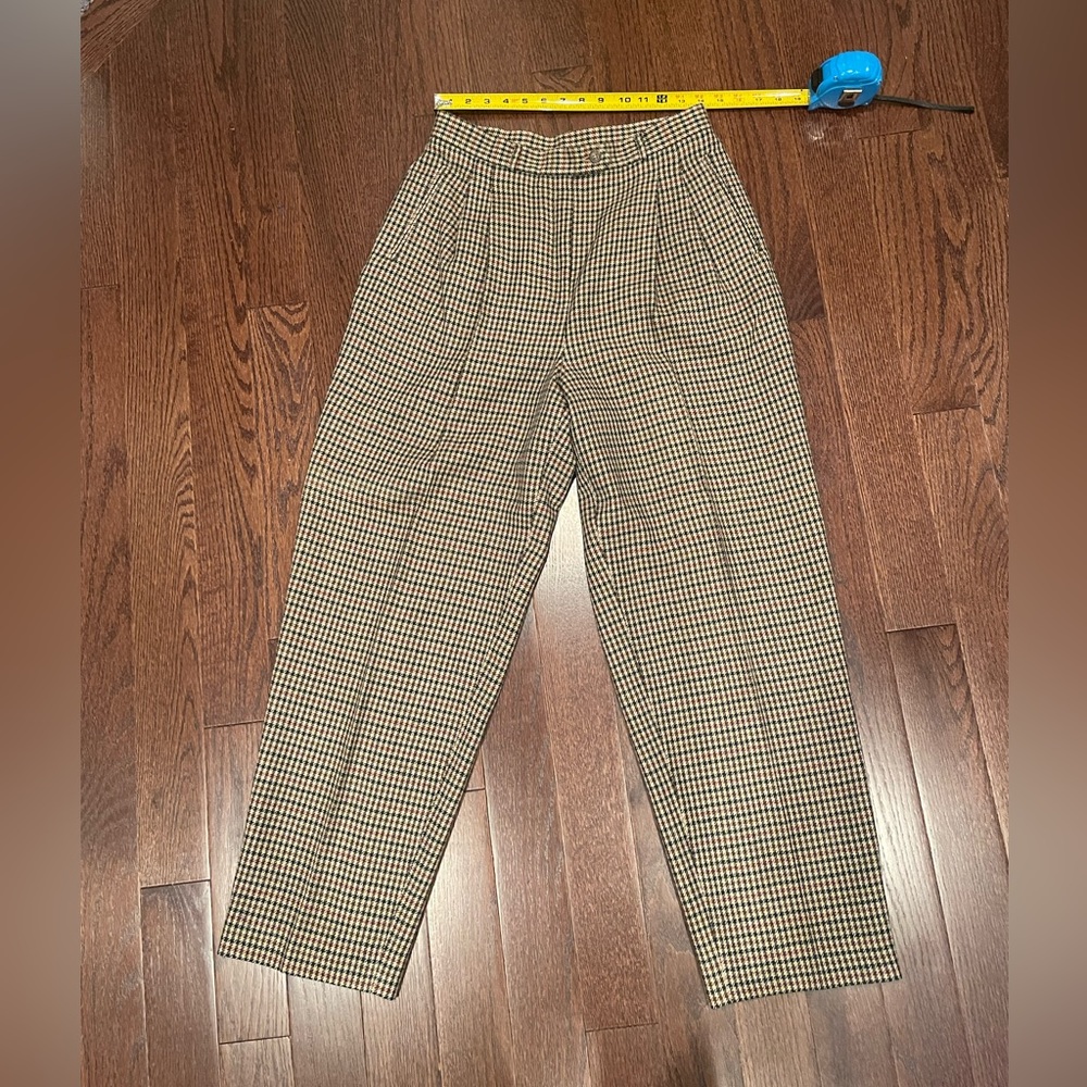 Vintage Lined  Wool Dress Pants  Women's Size 14 Tan Checker